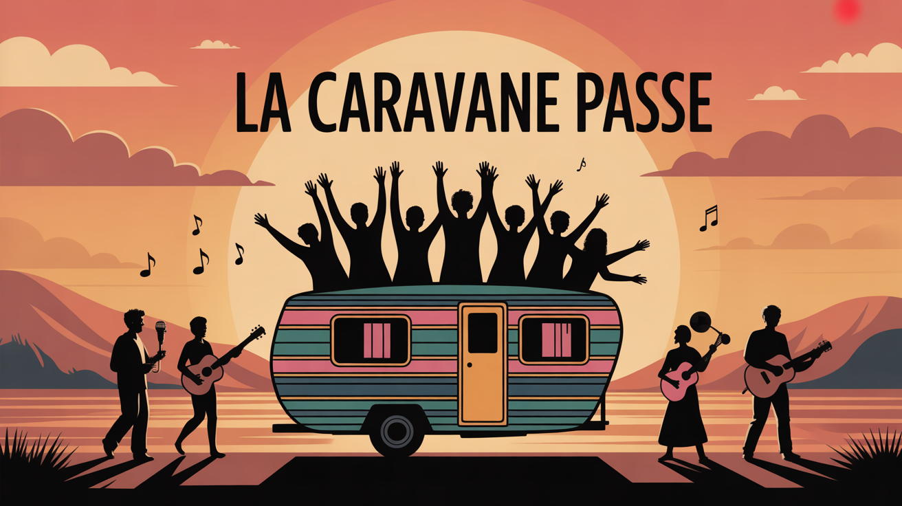 Foule en caravane, instruments musique La Caravane Passe