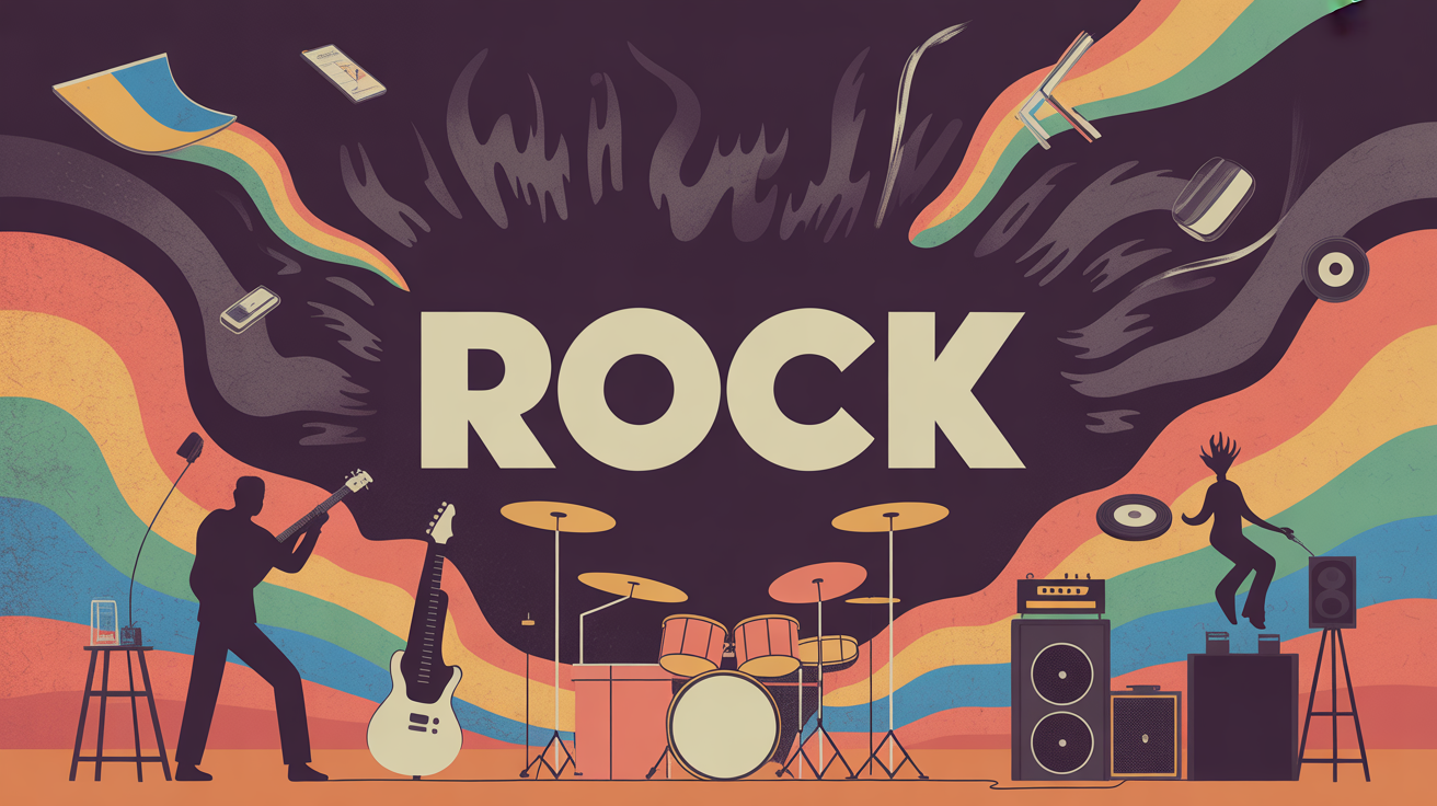 Affiche Rock silhouettes et vagues électriques