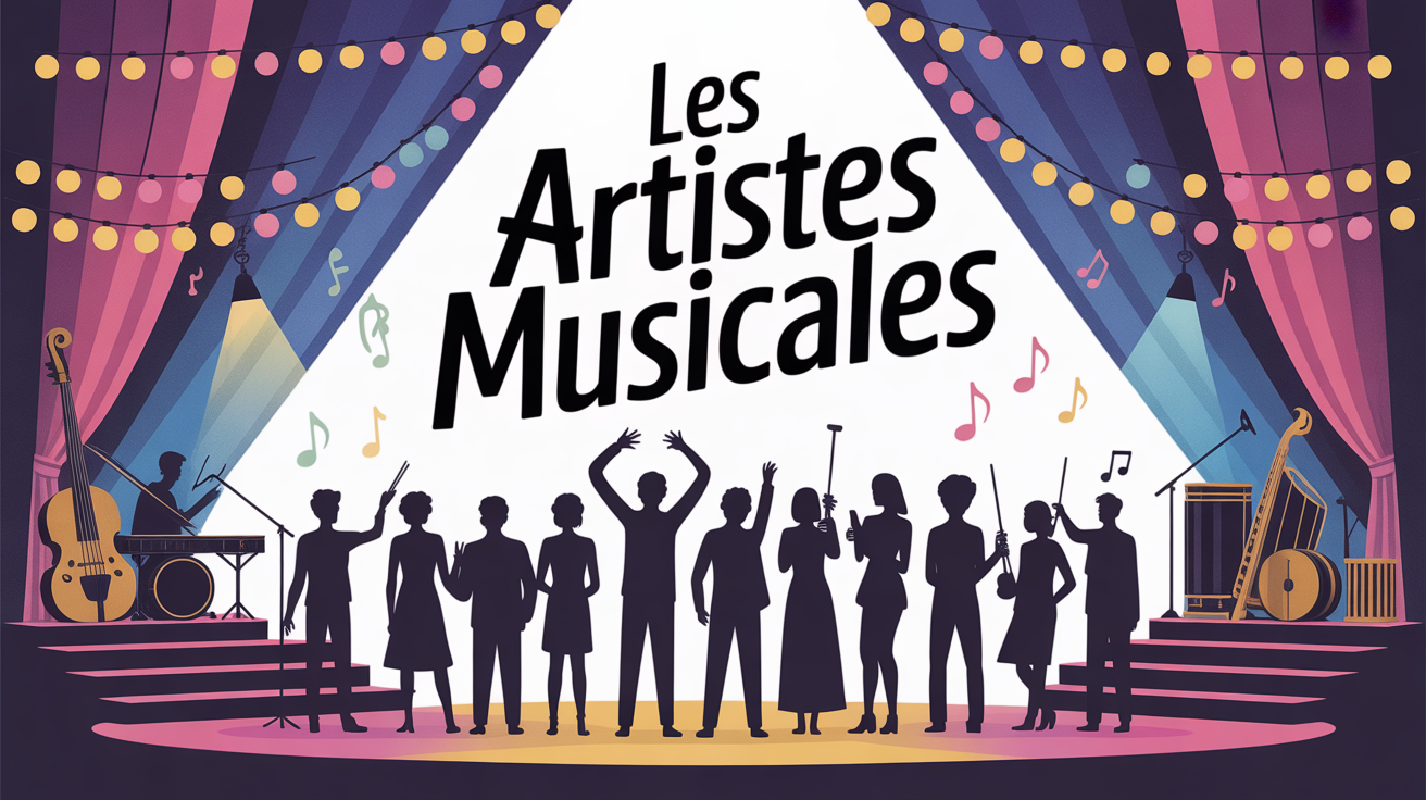 scène festive artistes musicales francophones silhouettes instruments