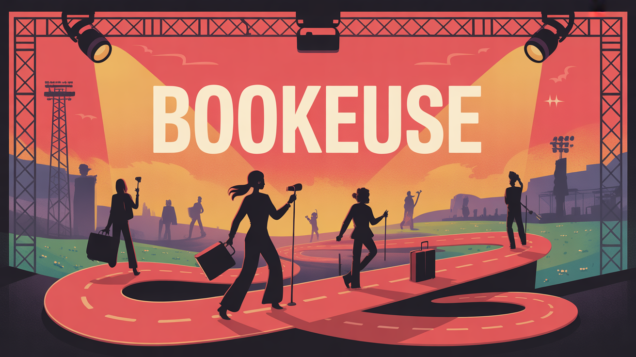 Scène de tournée musicale avec bookeuse sur la route