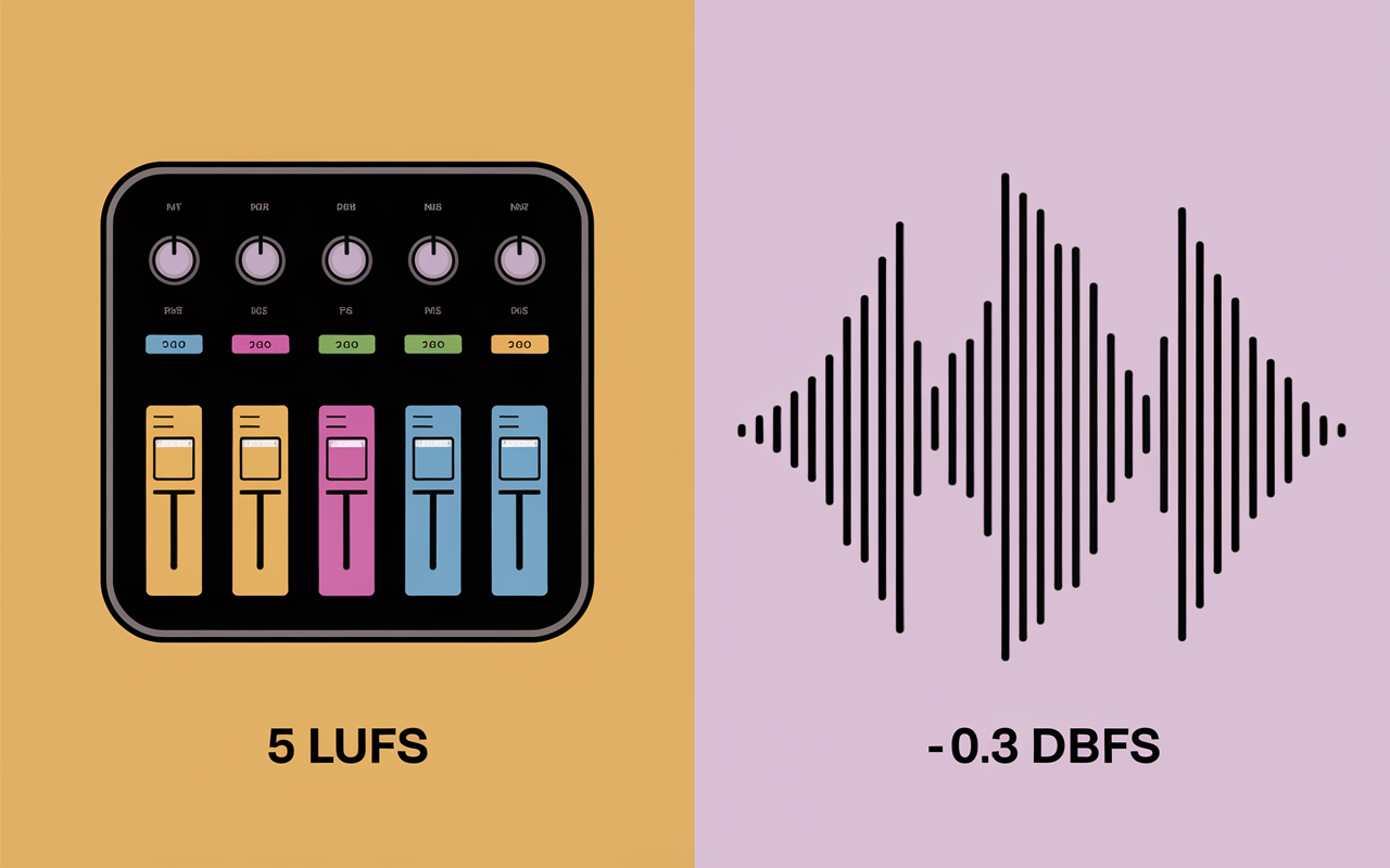 Icônes mixage et mastering, chiffres LUFS et dBFS