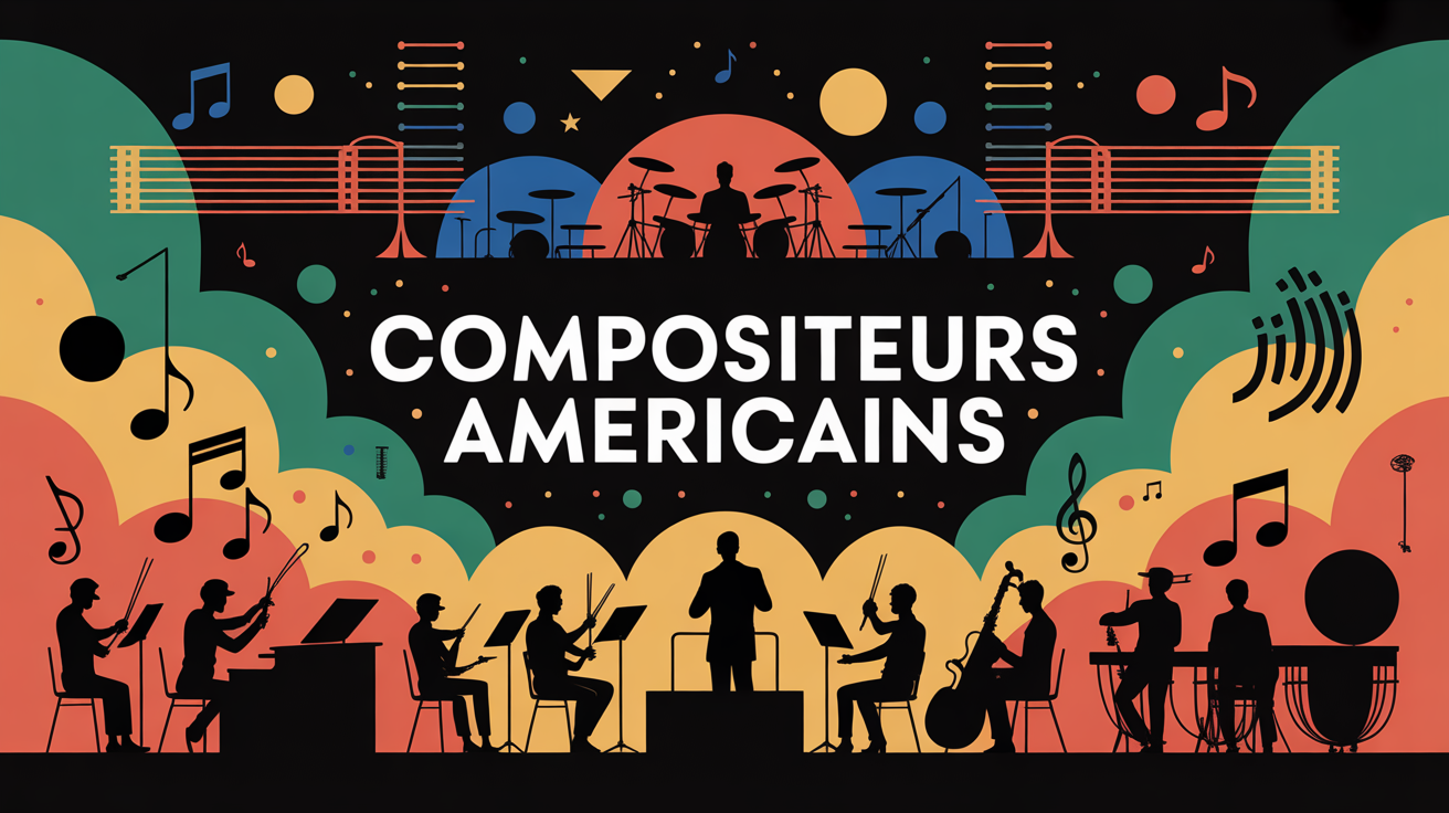 Scène d'orchestre avec compositeurs americains jazz folk electronique
