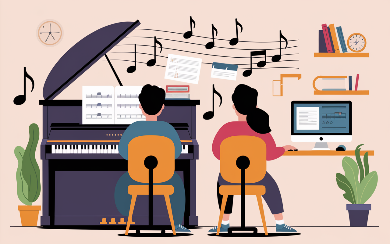 Silhouettes compositrices piano partitions ordinateur