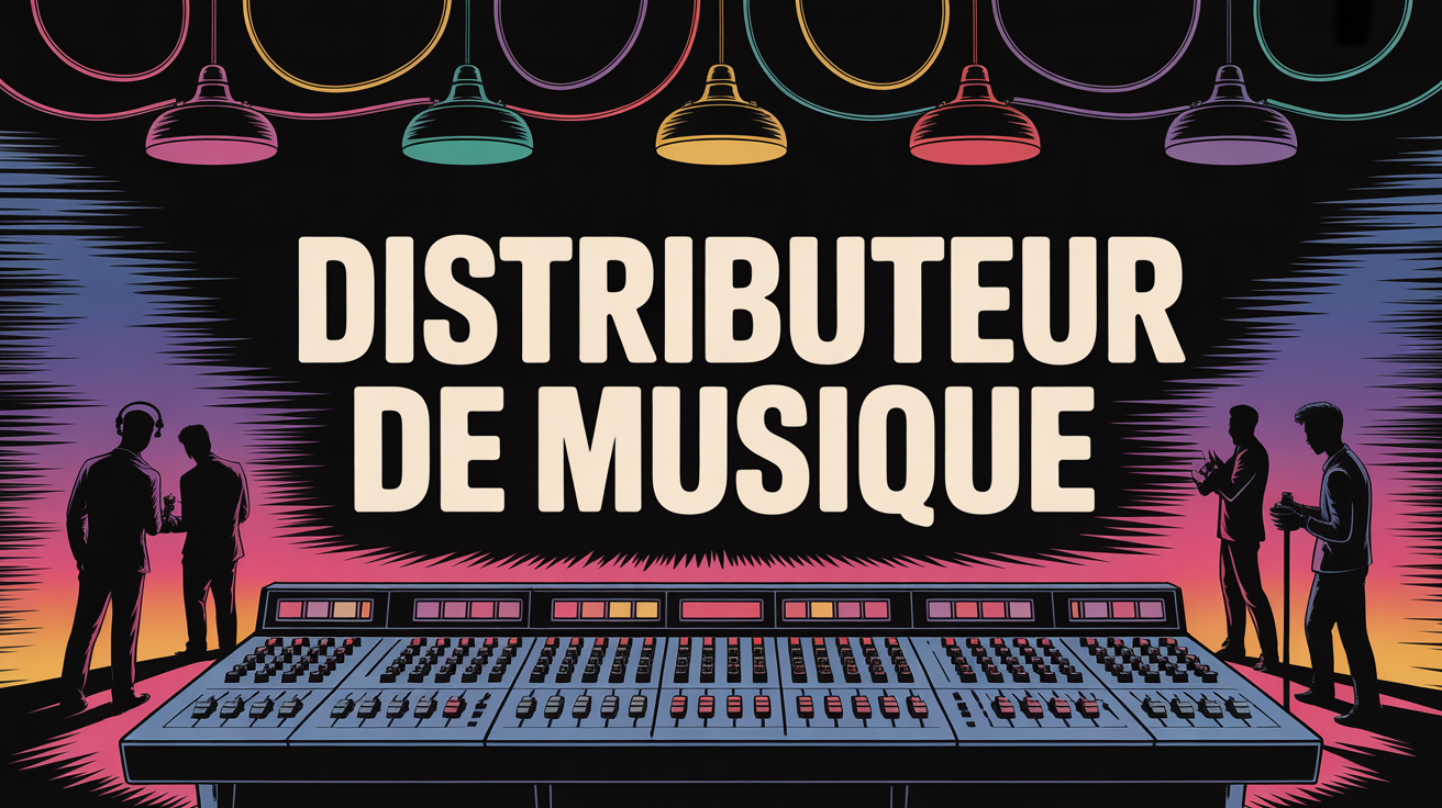 Illustration distributeur de musique table de mixage studio artistes