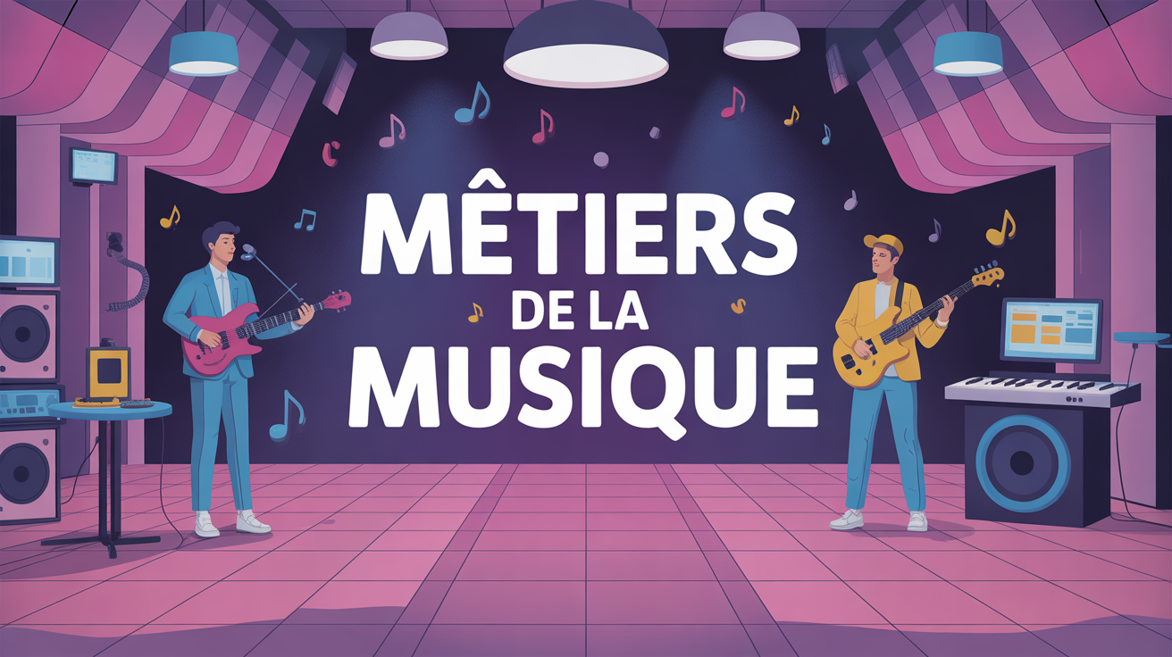 Scène créative métiers de la musique instruments et production