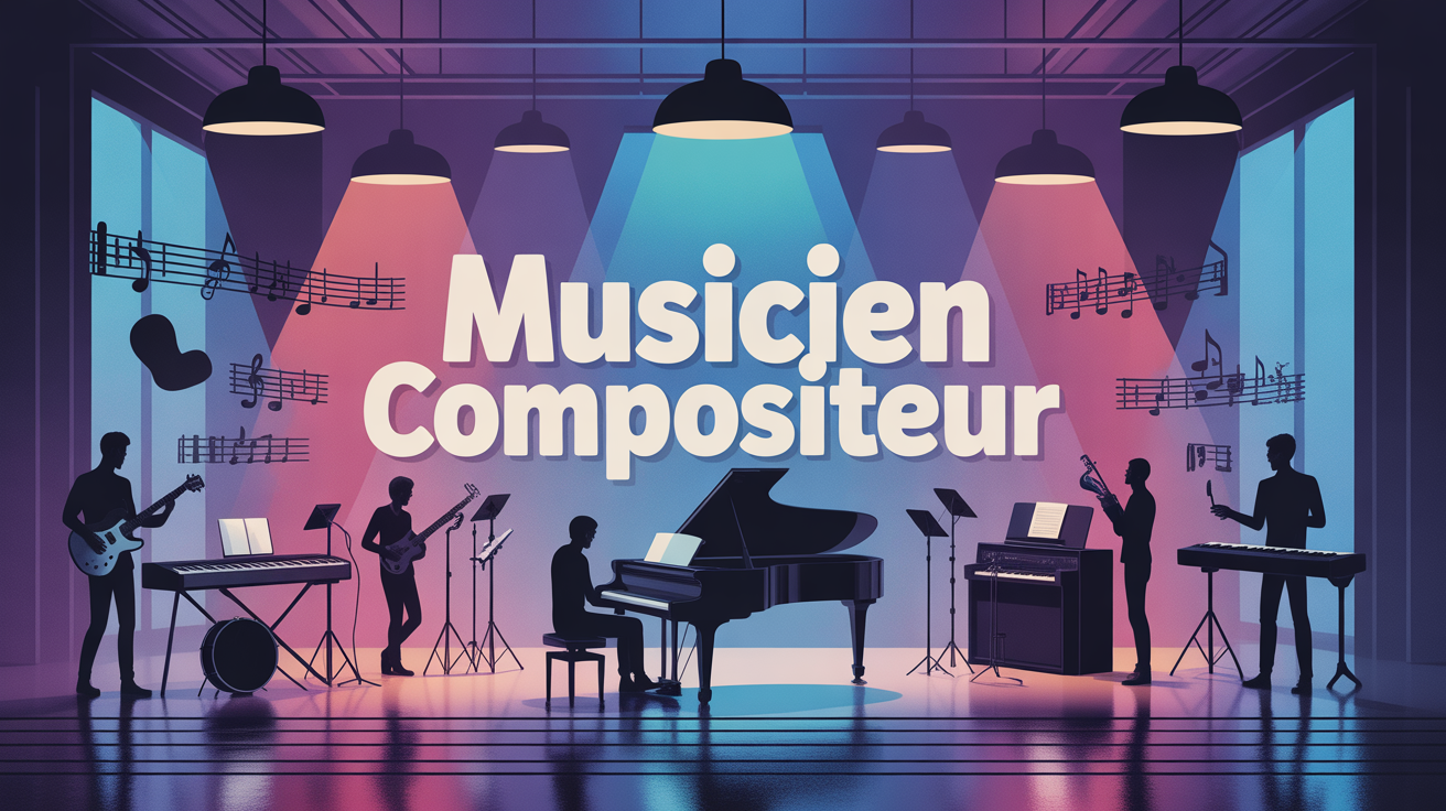 musicien compositeur devant instruments en studio
