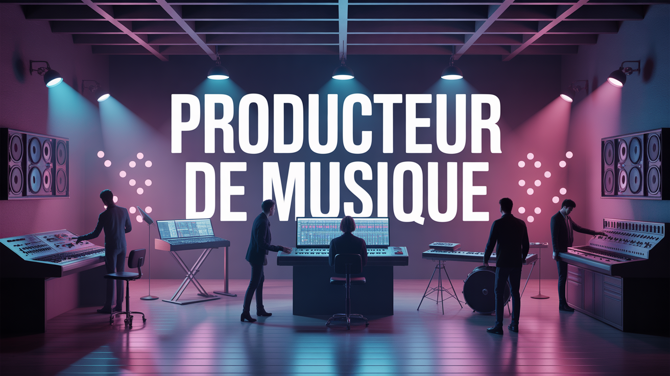 Studio musique français moderne, artistes, collaboration, ambiance lumineuse