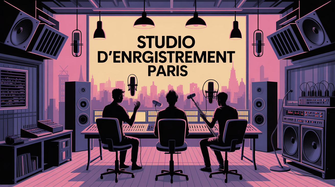 Illustration studio enregistrement Paris ambiance créative musiciens