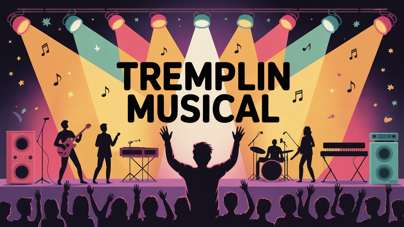 illustration tremplin musical scène concert artistes projecteurs