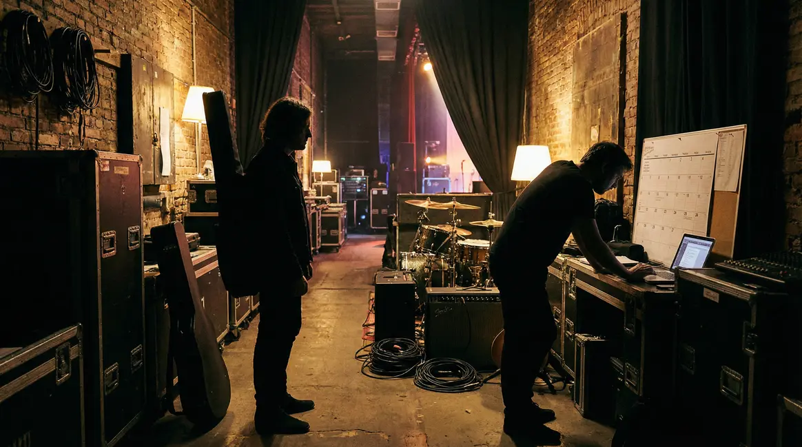 bookeur spectacle vivant avec artiste en coulisses