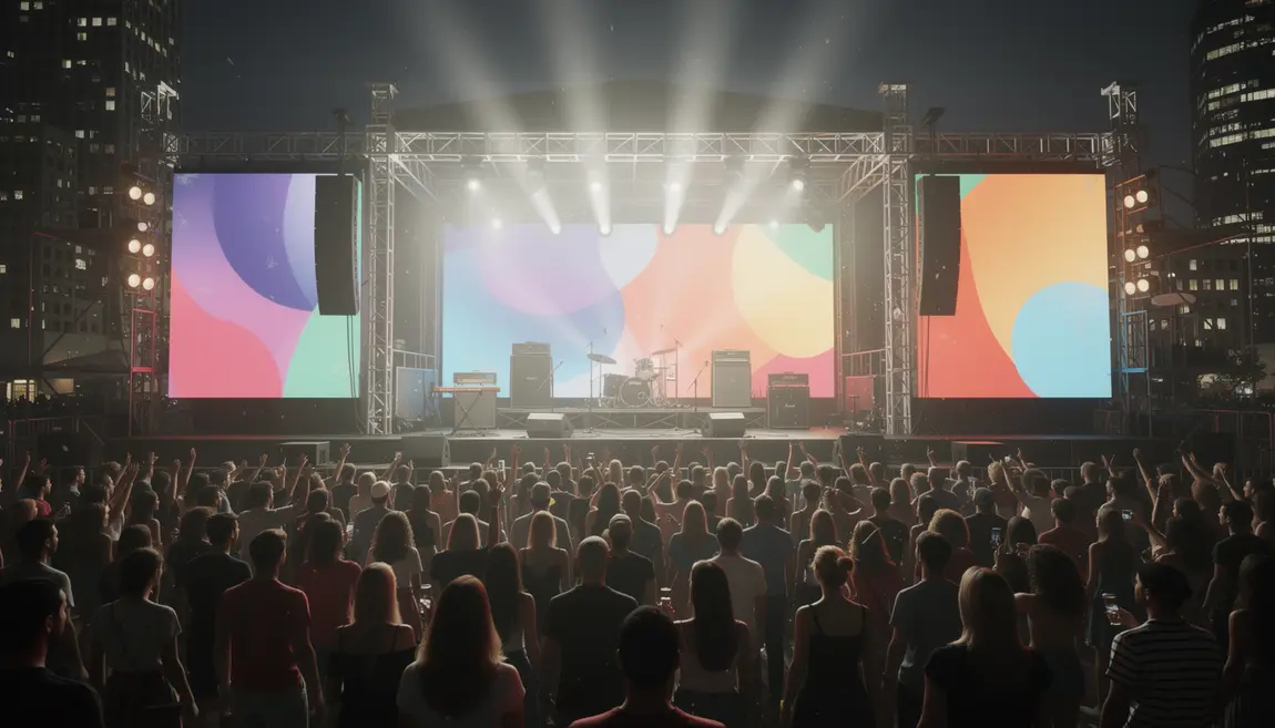 Grande foule festive devant une scène en 2026