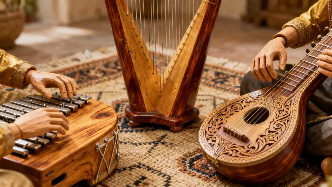 Balafon harpe sitar gros plan mains ethnomusicologie