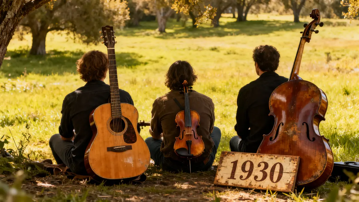 Groupe jazz manouche instruments originaux 1930 en plein air