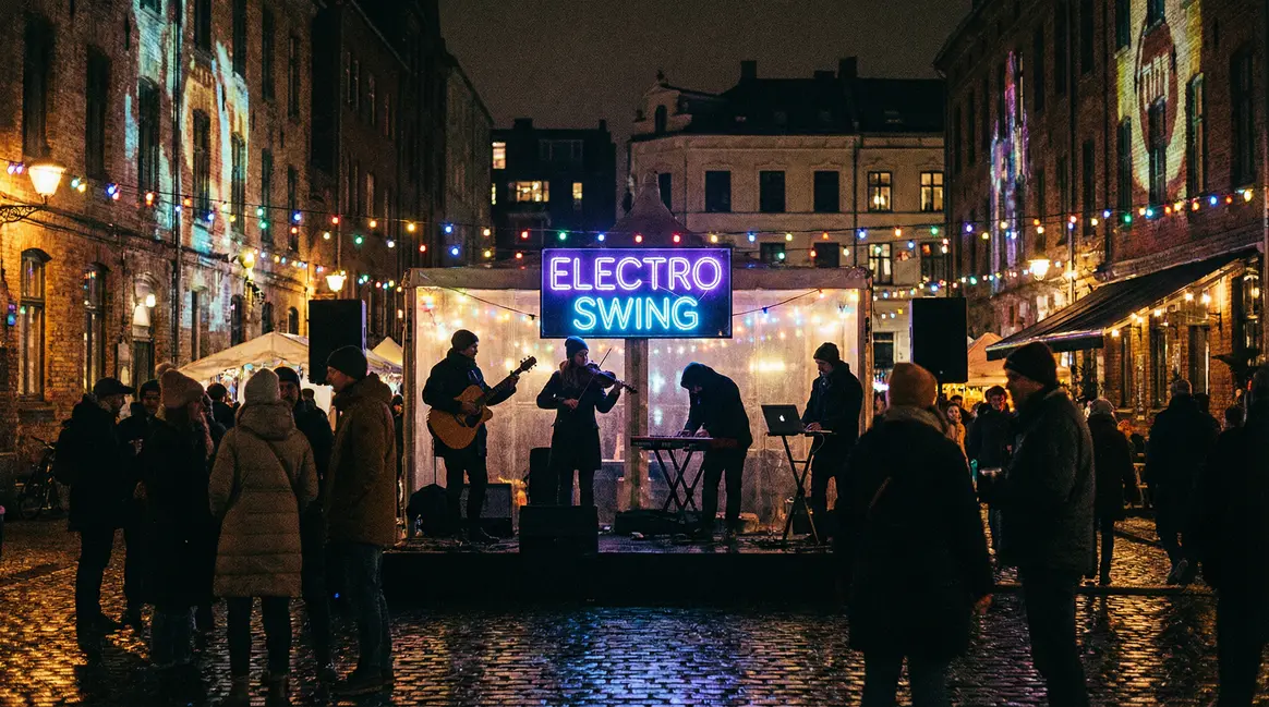 Scène nocturne Caravan Palace électro swing instruments acoustiques et électroniques