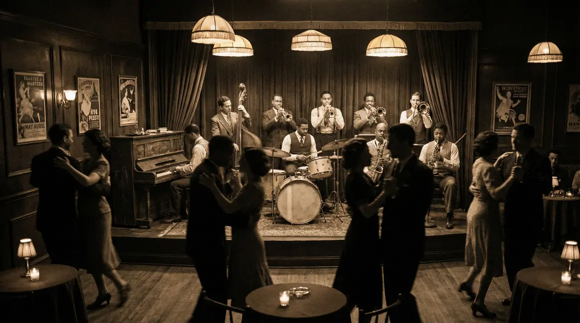 Ensemble swing jazz big band sur scène vintage