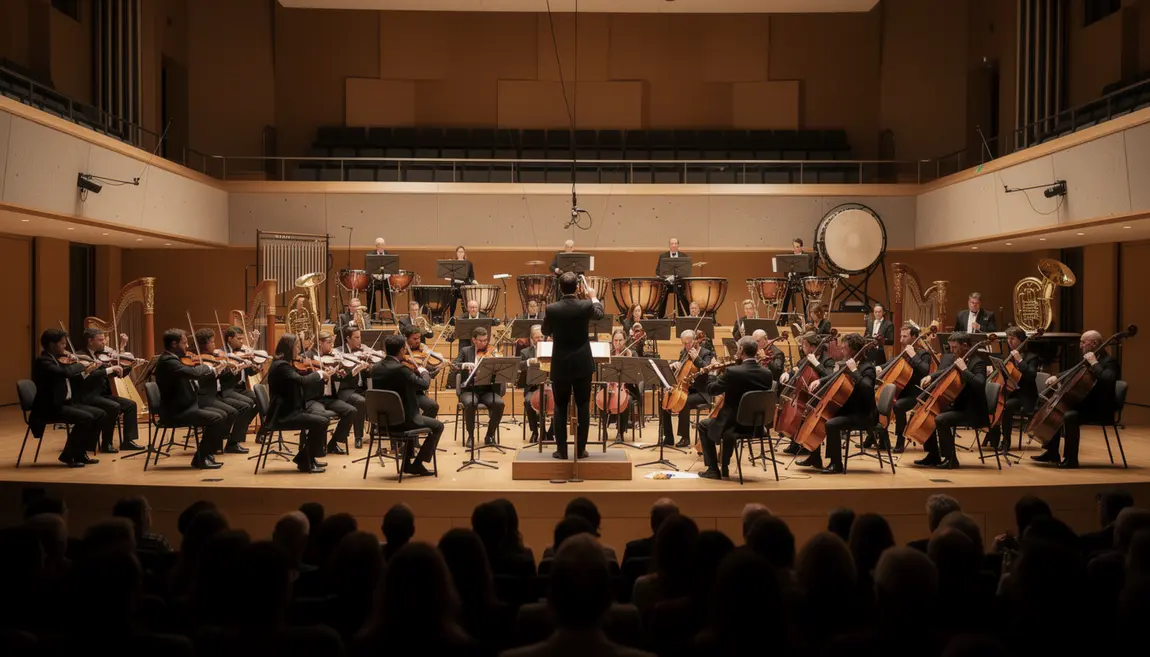 Grand orchestre symphonique sur scène moderne