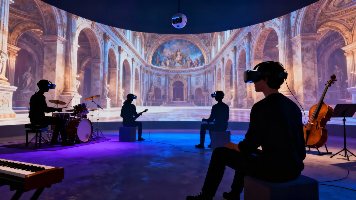 Scène VR avec musiciens avatars et caméras 360
