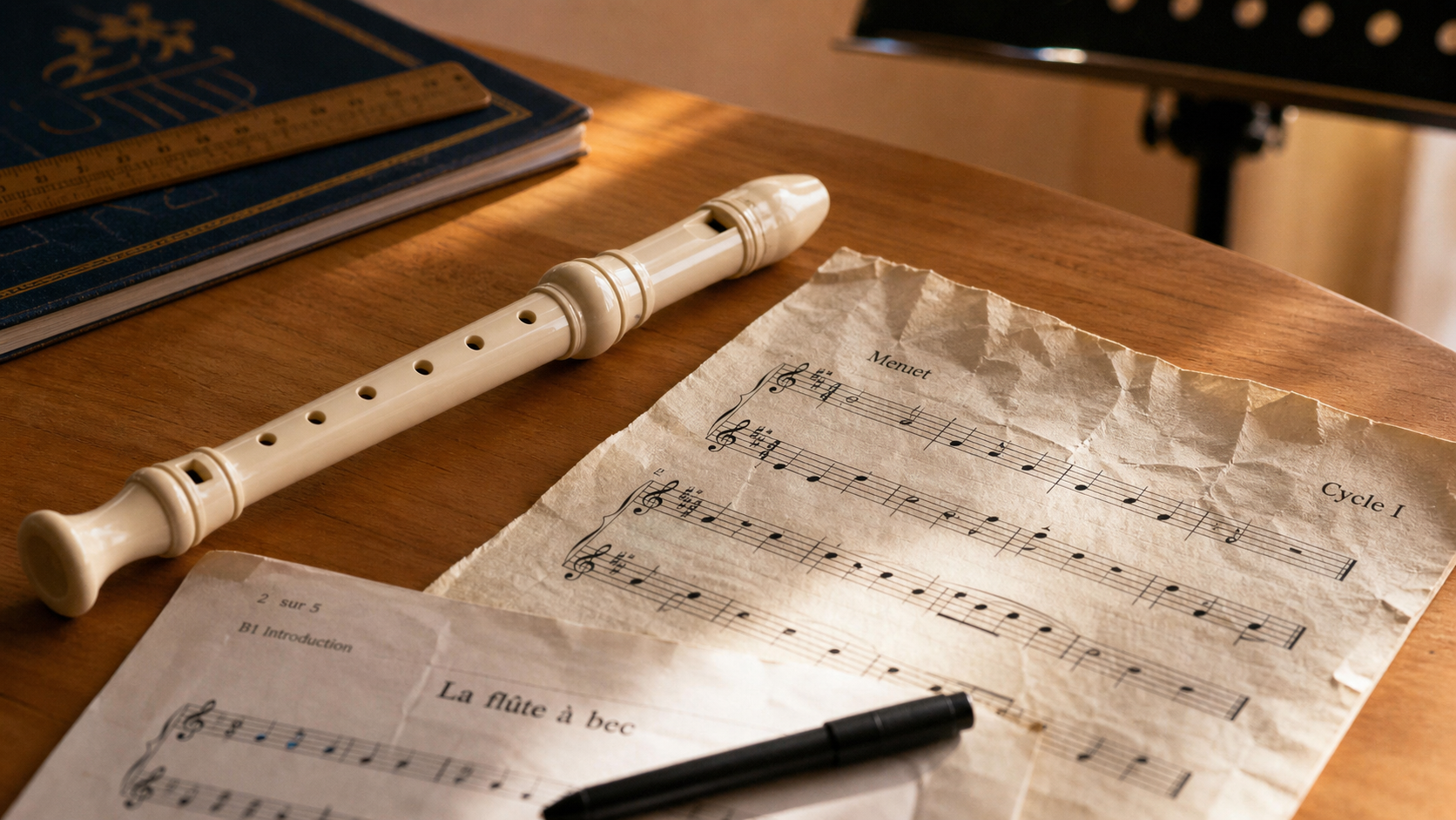 Partition pour flute a bec : papier froissé, cycle I, flûte à bec