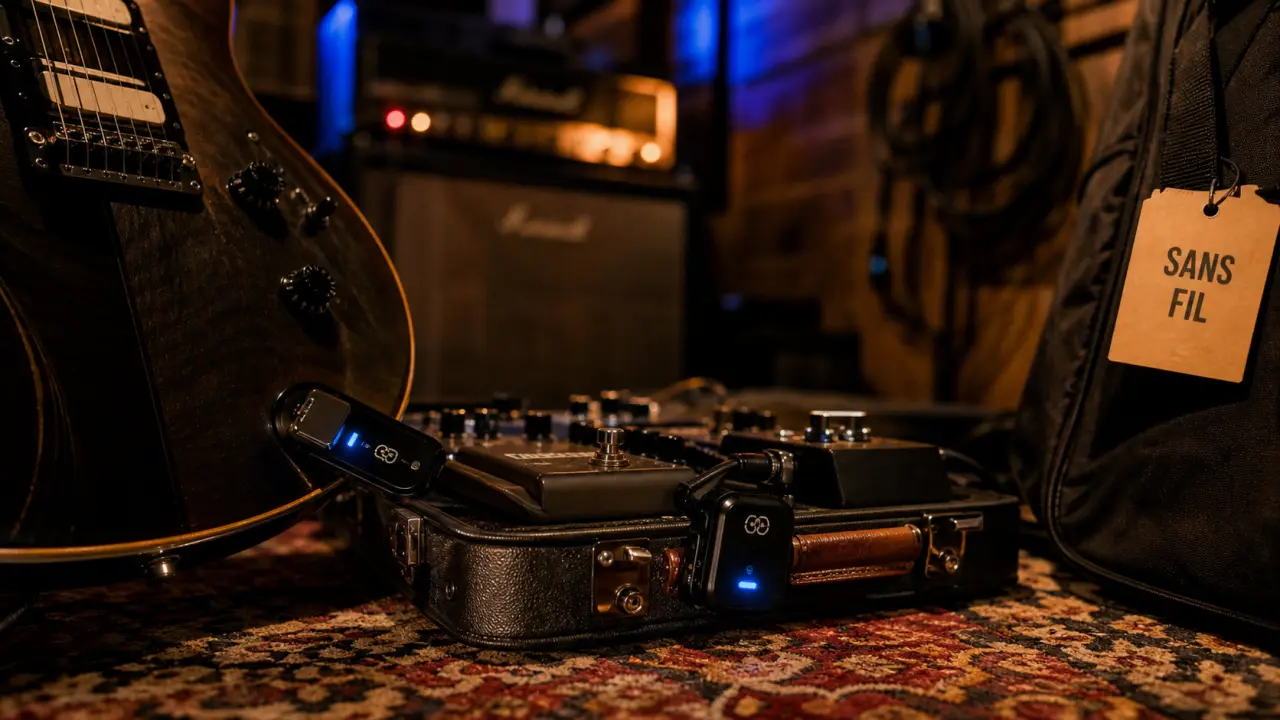 Systeme sans fil pour guitare : récepteur compact sur pedalboard