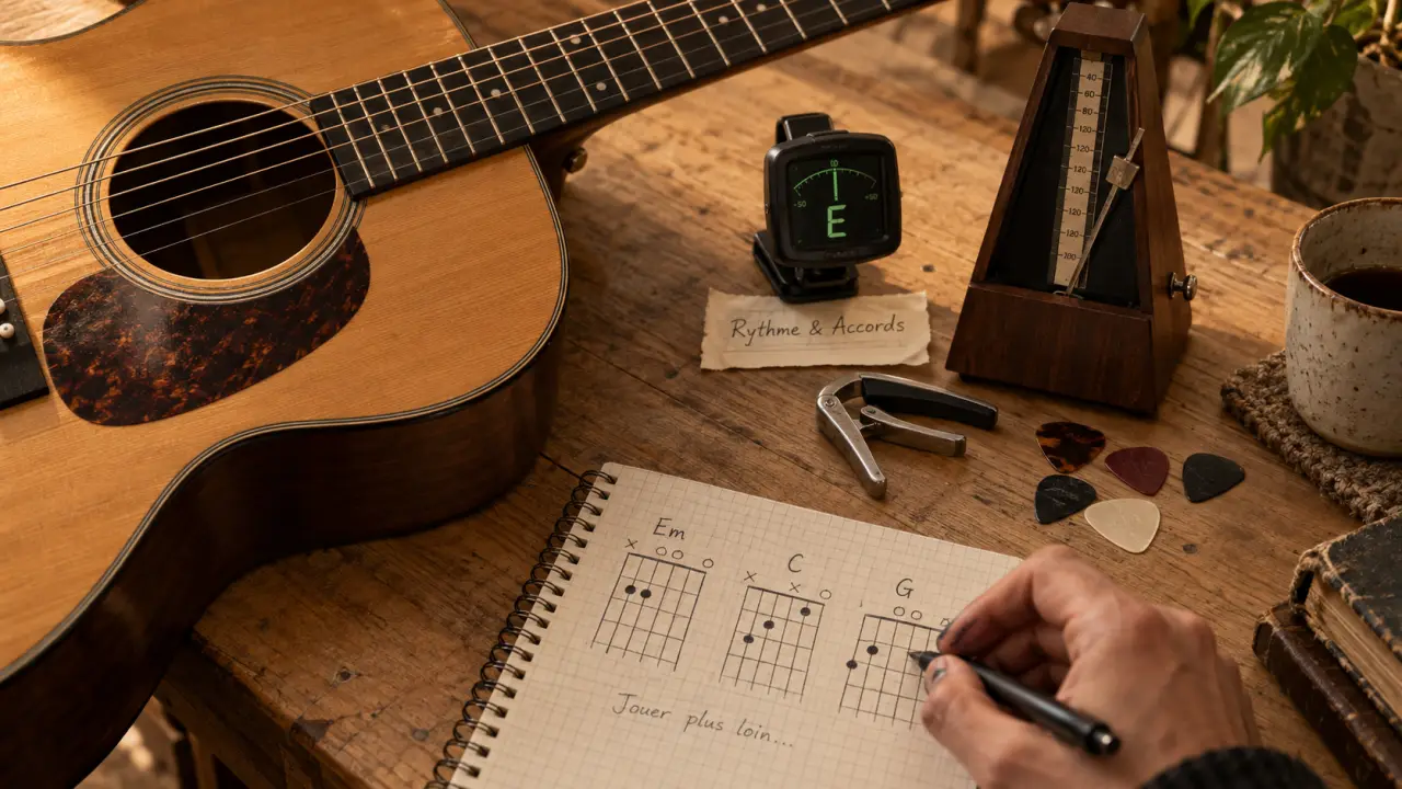 Apprendre la guitare à 50 ans : guitare, accordeur et métronome