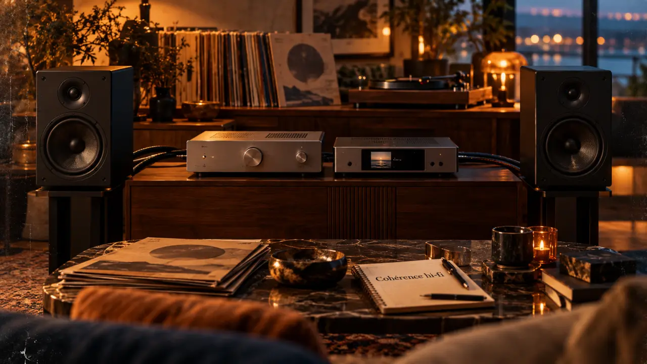 Chaîne hifi haut de gamme : accord ampli-enceintes, vue salon hi-fi
