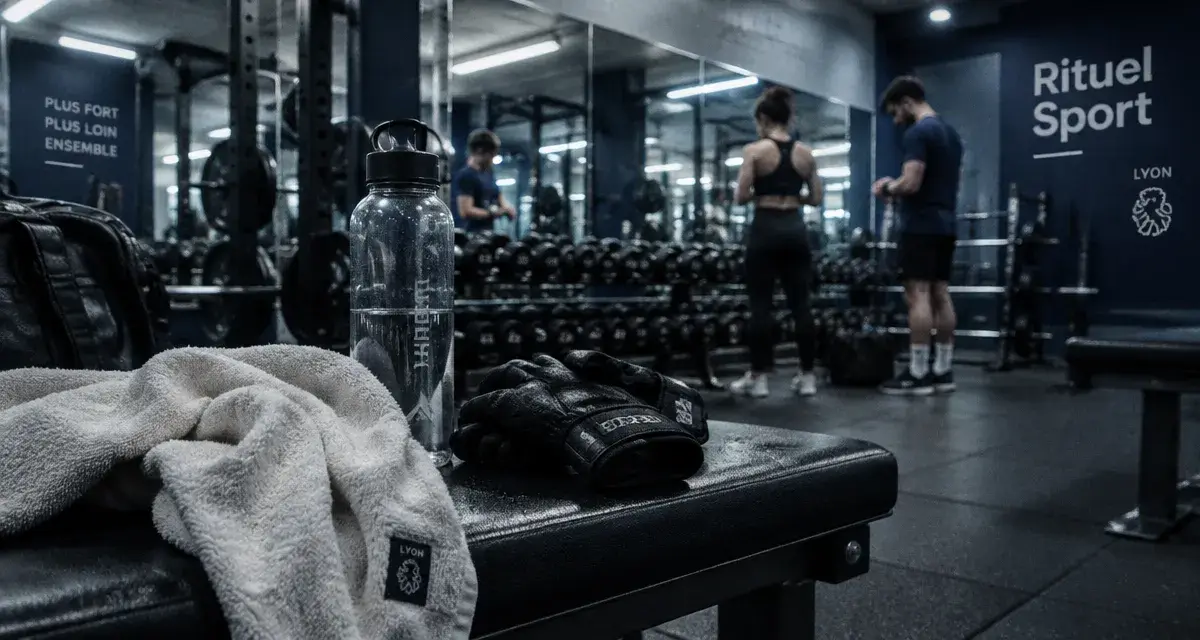 Rituels lyon au sport en salle : serviette, gants et bouteille d’eau